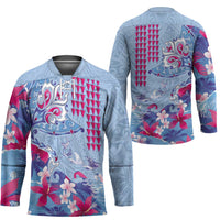 Hawaiian Tribal Manta Ray Hockey Jersey Kakau Tattoo and Flowers Surfing Waves Pattern Soft Color
