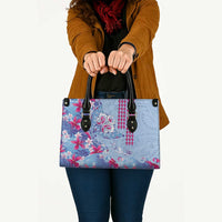 Hawaiian Tribal Manta Ray Leather Bag Kakau Tattoo and Flowers Surfing Waves Pattern Soft Color