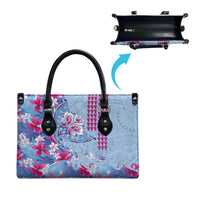 Hawaiian Tribal Manta Ray Leather Bag Kakau Tattoo and Flowers Surfing Waves Pattern Soft Color