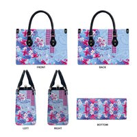 Hawaiian Tribal Manta Ray Leather Bag Kakau Tattoo and Flowers Surfing Waves Pattern Soft Color