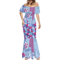 Hawaiian Tribal Manta Ray Mermaid Dress Kakau Tattoo and Flowers Surfing Waves Pattern Soft Color