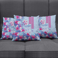 Hawaiian Tribal Manta Ray Pillow Cover Kakau Tattoo and Flowers Surfing Waves Pattern Soft Color