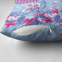 Hawaiian Tribal Manta Ray Pillow Cover Kakau Tattoo and Flowers Surfing Waves Pattern Soft Color