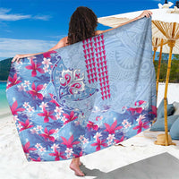 Hawaiian Tribal Manta Ray Sarong Kakau Tattoo and Flowers Surfing Waves Pattern Soft Color