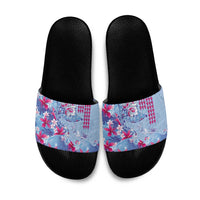 Hawaiian Tribal Manta Ray Slide Sandals Kakau Tattoo and Flowers Surfing Waves Pattern Soft Color LT03 Multicolor - Polynesian Pride