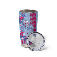 Hawaiian Tribal Manta Ray Tumbler Cup Kakau Tattoo and Flowers Surfing Waves Pattern Soft Color