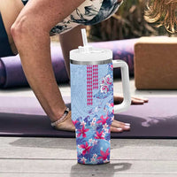 Hawaiian Tribal Manta Ray Tumbler With Handle Kakau Tattoo and Flowers Surfing Waves Pattern Soft Color LT03 - Polynesian Pride