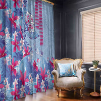 Hawaiian Tribal Manta Ray Window Curtain Kakau Tattoo and Flowers Surfing Waves Pattern Soft Color