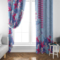 Hawaiian Tribal Manta Ray Window Curtain Kakau Tattoo and Flowers Surfing Waves Pattern Soft Color