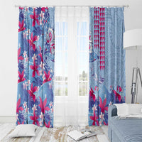 Hawaiian Tribal Manta Ray Window Curtain Kakau Tattoo and Flowers Surfing Waves Pattern Soft Color