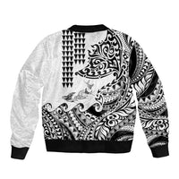 Hawaiian Tribal Manta Ray Sleeve Zip Bomber Jacket Kakau Tattoo and Polynesian Art Motif Pattern LT03 - Polynesian Pride