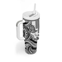 Hawaiian Tribal Manta Ray Tumbler With Handle Kakau Tattoo and Polynesian Art Motif Pattern