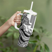 Hawaiian Tribal Manta Ray Tumbler With Handle Kakau Tattoo and Polynesian Art Motif Pattern