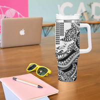 Hawaiian Tribal Manta Ray Tumbler With Handle Kakau Tattoo and Polynesian Art Motif Pattern