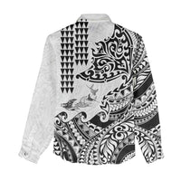 Hawaiian Tribal Manta Ray Women Casual Shirt Kakau Tattoo and Polynesian Art Motif Pattern