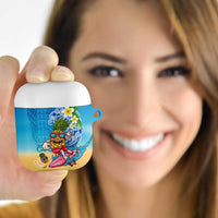 Hawaiian Funny Pineapple Surfing AirPods Case Beach with Tribal Kakau and Plumeria