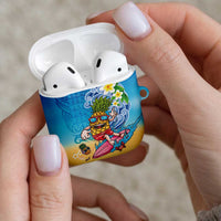 Hawaiian Funny Pineapple Surfing AirPods Case Beach with Tribal Kakau and Plumeria