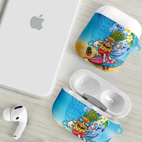 Hawaiian Funny Pineapple Surfing AirPods Case Beach with Tribal Kakau and Plumeria