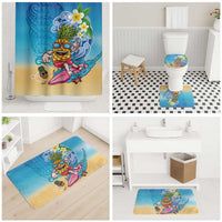 Hawaiian Funny Pineapple Surfing Bathroom Set Beach with Tribal Kakau and Plumeria