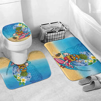 Hawaiian Funny Pineapple Surfing Bathroom Set Beach with Tribal Kakau and Plumeria