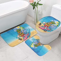 Hawaiian Funny Pineapple Surfing Bathroom Set Beach with Tribal Kakau and Plumeria