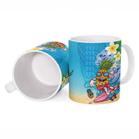 Hawaiian Funny Pineapple Surfing Ceramic Mug Beach with Tribal Kakau and Plumeria LT03 - Polynesian Pride