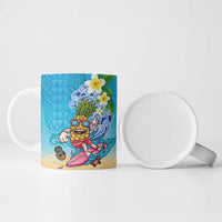 Hawaiian Funny Pineapple Surfing Ceramic Mug Beach with Tribal Kakau and Plumeria LT03 - Polynesian Pride