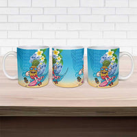 Hawaiian Funny Pineapple Surfing Ceramic Mug Beach with Tribal Kakau and Plumeria LT03 - Polynesian Pride