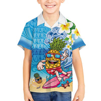 Hawaiian Funny Pineapple Surfing Family Matching Mermaid Dress and Hawaiian Shirt Beach with Tribal Kakau and Plumeria LT03 Son's Shirt Multicolor - Polynesian Pride