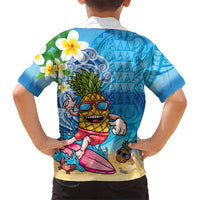 Hawaiian Funny Pineapple Surfing Family Matching Off Shoulder Maxi Dress and Hawaiian Shirt Beach with Tribal Kakau and Plumeria LT03 - Polynesian Pride