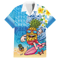 Hawaiian Funny Pineapple Surfing Family Matching Off Shoulder Maxi Dress and Hawaiian Shirt Beach with Tribal Kakau and Plumeria LT03 Dad's Shirt - Short Sleeve Multicolor - Polynesian Pride