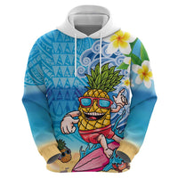 Hawaiian Funny Pineapple Surfing Hoodie Beach with Tribal Kakau and Plumeria