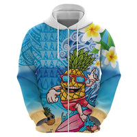 Hawaiian Funny Pineapple Surfing Hoodie Beach with Tribal Kakau and Plumeria