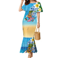 Hawaiian Funny Pineapple Surfing Mermaid Dress Beach with Tribal Kakau and Plumeria