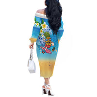 Hawaiian Funny Pineapple Surfing Off The Shoulder Long Sleeve Dress Beach with Tribal Kakau and Plumeria LT03 - Polynesian Pride