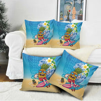 Hawaiian Funny Pineapple Surfing Pillow Cover Beach with Tribal Kakau and Plumeria