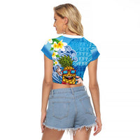 Hawaiian Funny Pineapple Surfing Raglan Cropped T Shirt Beach with Tribal Kakau and Plumeria