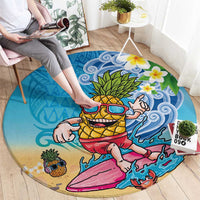 Hawaiian Funny Pineapple Surfing Round Carpet Beach with Tribal Kakau and Plumeria LT03 - Polynesian Pride