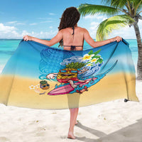 Hawaiian Funny Pineapple Surfing Sarong Beach with Tribal Kakau and Plumeria