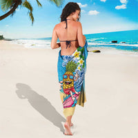 Hawaiian Funny Pineapple Surfing Sarong Beach with Tribal Kakau and Plumeria