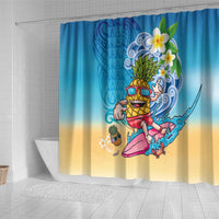 Hawaiian Funny Pineapple Surfing Shower Curtain Beach with Tribal Kakau and Plumeria