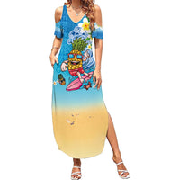 Hawaiian Funny Pineapple Surfing Summer Maxi Dress Beach with Tribal Kakau and Plumeria
