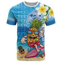 Hawaiian Funny Pineapple Surfing T Shirt Beach with Tribal Kakau and Plumeria