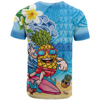 Hawaiian Funny Pineapple Surfing T Shirt Beach with Tribal Kakau and Plumeria