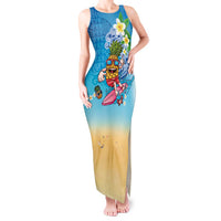 Hawaiian Funny Pineapple Surfing Tank Maxi Dress Beach with Tribal Kakau and Plumeria