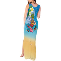 Hawaiian Funny Pineapple Surfing Tank Maxi Dress Beach with Tribal Kakau and Plumeria
