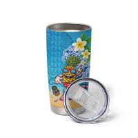 Hawaiian Funny Pineapple Surfing Tumbler Cup Beach with Tribal Kakau and Plumeria