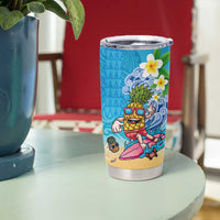Hawaiian Funny Pineapple Surfing Tumbler Cup Beach with Tribal Kakau and Plumeria