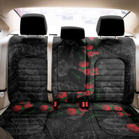 Hawaiian Taro Leaves and Ohia Lehua Back Car Seat Cover Polynesian Tribal Art Tropical Plants Motifs Grayscale
