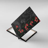 Hawaiian Taro Leaves and Ohia Lehua Canvas Wall Art Polynesian Tribal Art Tropical Plants Motifs Grayscale